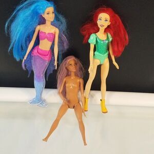 3 Mattel Barbie Princess Dolls Mermaids 12 inch Toy Dolls